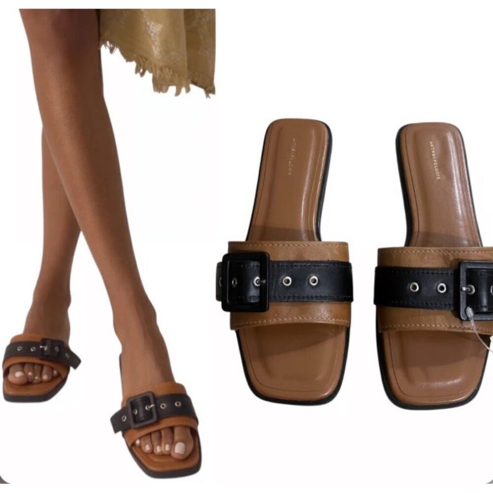 Anthropologie Women Buckle Slide Sandals Size 38